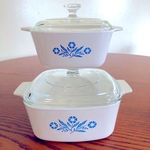 Corningware - Two Blue Cornflower Casserole Dishes With Lids
